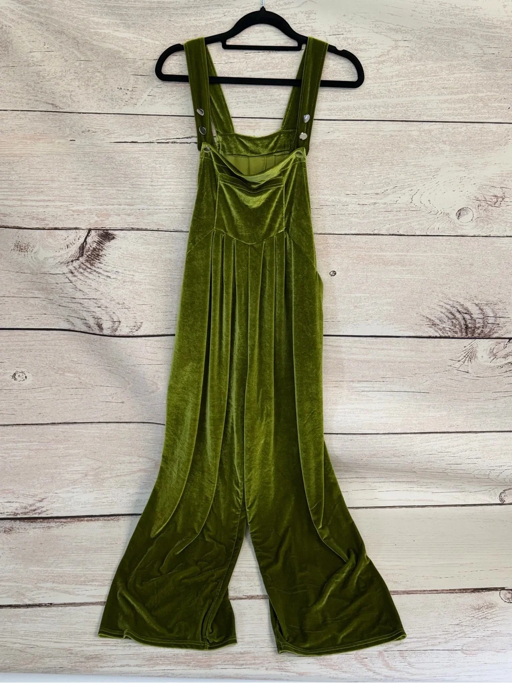 Olive Green Velvet Wide-Leg Pinafore Jumpsuit